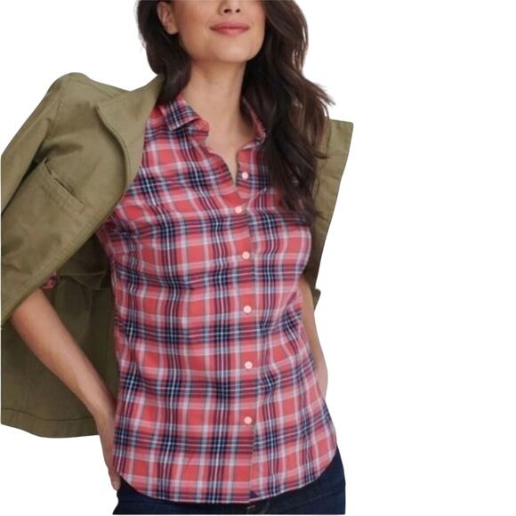 UNTUCKit Pink Navy Plaid Cotton Button Down Shirt NWT Size 0 - Picture 1 of 5